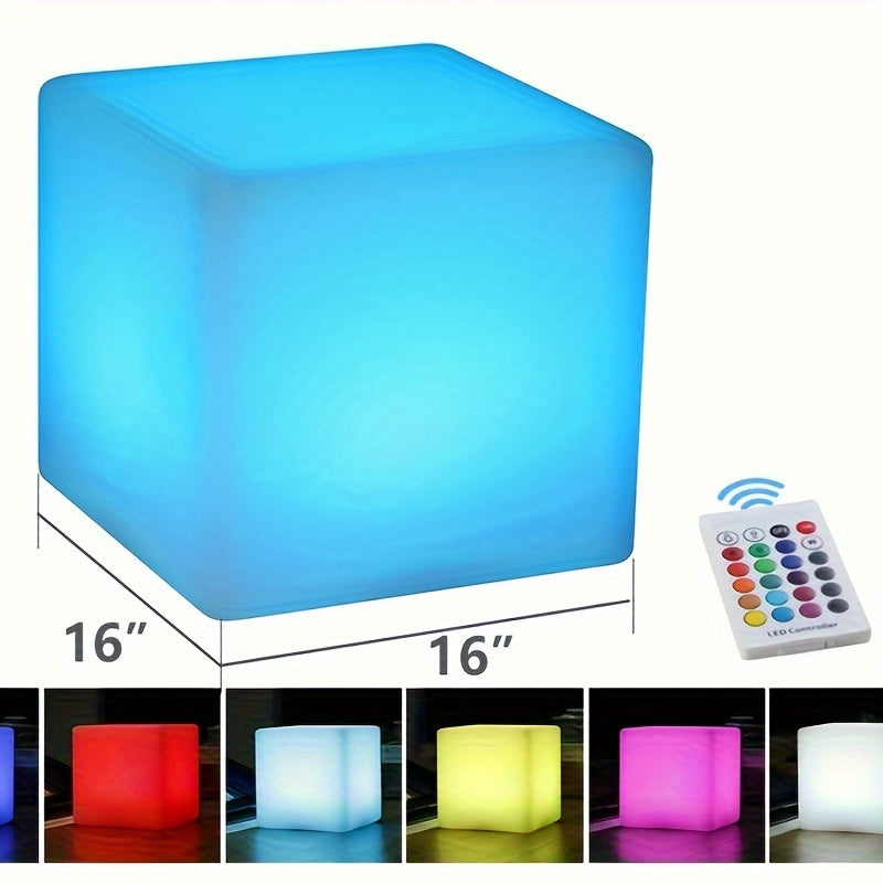 BLUEYE 16-Inch Cordless LED Cube Light up Chair, Detachable Charging, Remote Control, 16 RGB Color Side Table, 5V\u002F1A, Home Party Decoration for Adult