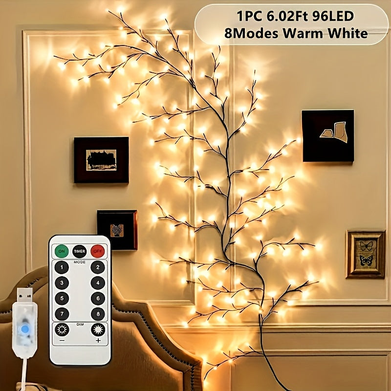 Wall Light Flexible Rattan Rattan Lamp, 96pcs LED Lamp Beads, 8 Modes Branch Lights, USB Power Supply Interior Decoration Atmosphere Light, Suitable for Bedroom, Living Room, Party, Festival, Christmas, Birthday Gifts Very Suitable As Christmas Gifts