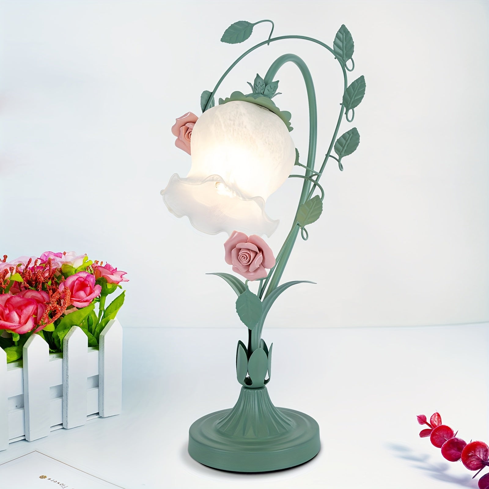 Flower Glass Table Lamp Desk Night Light Home Decor Glass Lampshade