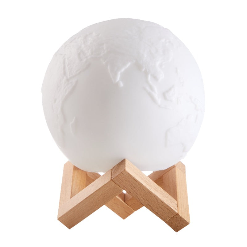 3D Color-Changing LED Earth Moon Lamp with Wood Stand - Smart Lighting with Remote Control, USB-Powered Cordless Operation, White & Black Globe with World Map Design, 7.5'' Height for Bedroom, Living Room, Home Office Decor - Ideal Gift for Housewarming,