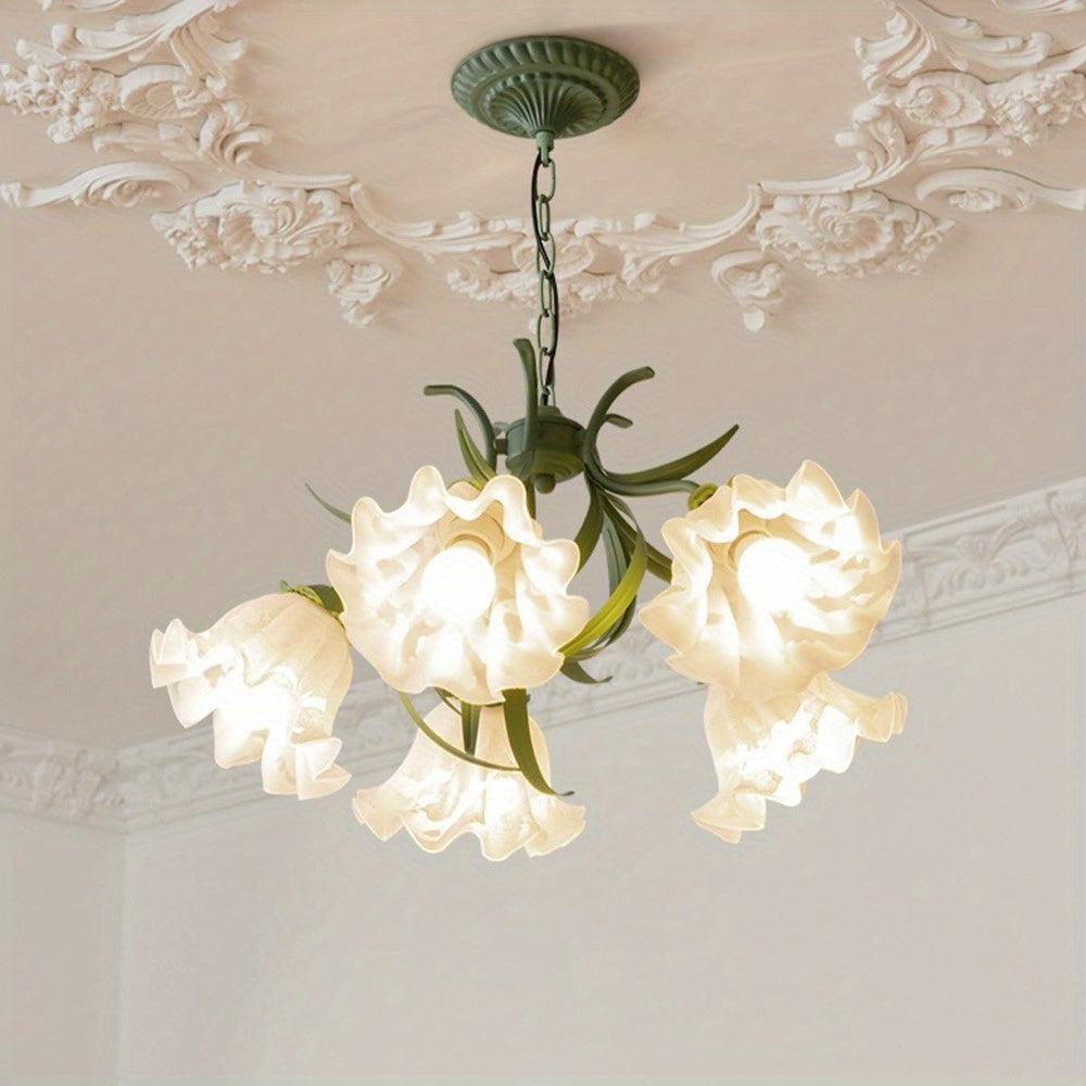 5-Light Flower LED Pendant Light Chandeliers, French Style Ceiling Pendant Light Fixture Wall Dimming 3000-6000K Elegant Ceiling Light Lamp for Living Room Bedroom Home Decoration Tools