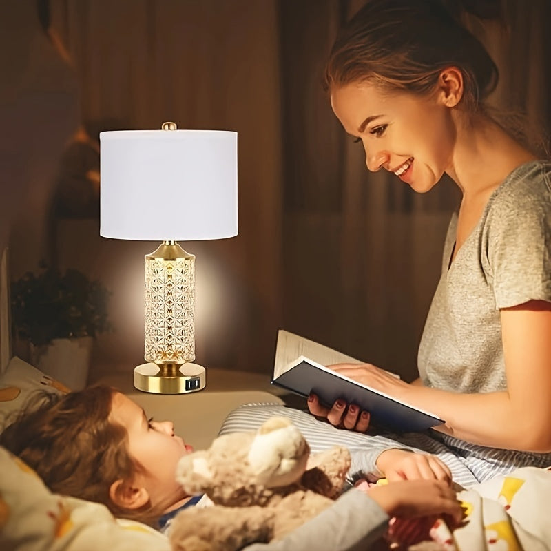 Set Of 2 Table Lamps with USB Ports, Modern Bedside Lamp with LED Night Light for Bedroom, Nightstand Lamps for Living Room Office (Gold)(2 Bulbs Include)