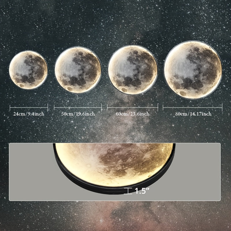 Large Moon Wall Sconce Plug In Modern LED Dimmable Wall Light With Remote Control 23.6 Inch 31W Black Wall Lamp Indoor Wall Mounted Lighting Ceiling Light For Living Room Bedroom