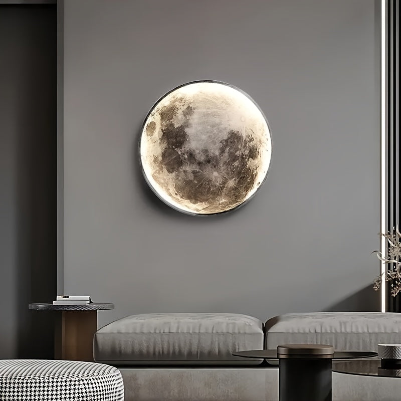 Large Moon Wall Sconce Plug In Modern LED Dimmable Wall Light With Remote Control 23.6 Inch 31W Black Wall Lamp Indoor Wall Mounted Lighting Ceiling Light For Living Room Bedroom