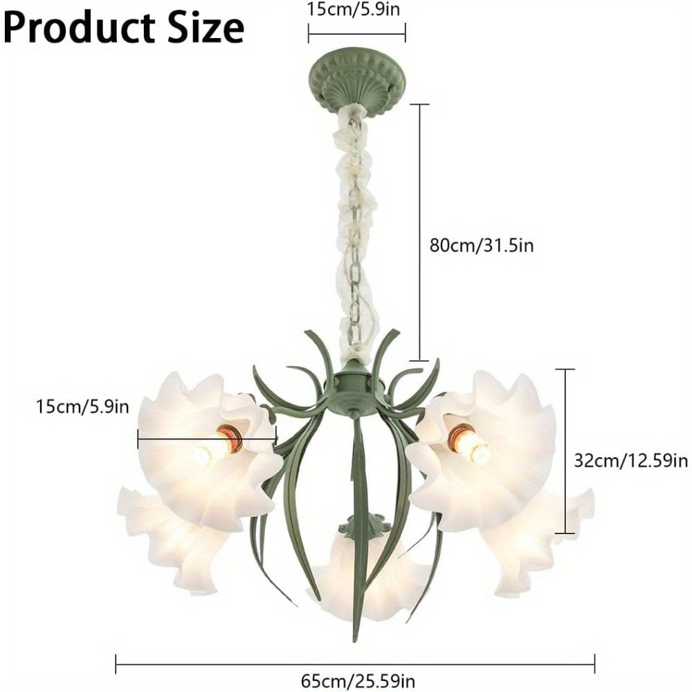 5-Light Flower LED Pendant Light Chandeliers, French Style Ceiling Pendant Light Fixture Wall Dimming 3000-6000K Elegant Ceiling Light Lamp for Living Room Bedroom Home Decoration Tools