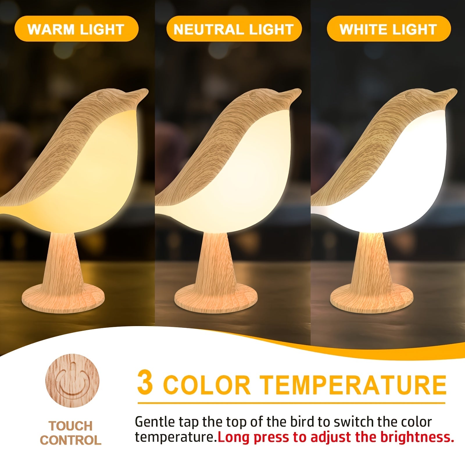 1pc Bird Desk Lamp Night Light, 16 Color Dimmable Cordless Desk Lamp, USB Charging Touch Dimming Magpie Lamp, Bedroom Fragrance With Diffuser Function, Suitable For Valentine'S Day Gifts And Festival Gifts.