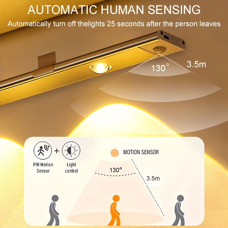 1pc Intelligent Human Body Sensing Light, Sports Sensing Light, Strip Light with Small Night Light, USB Rechargeable And Dimmable Three Color LED Light, Wireless Kitchen Wardrobe, Cabinet, Shoe Cabinet, Bedroom, Small Hill Light