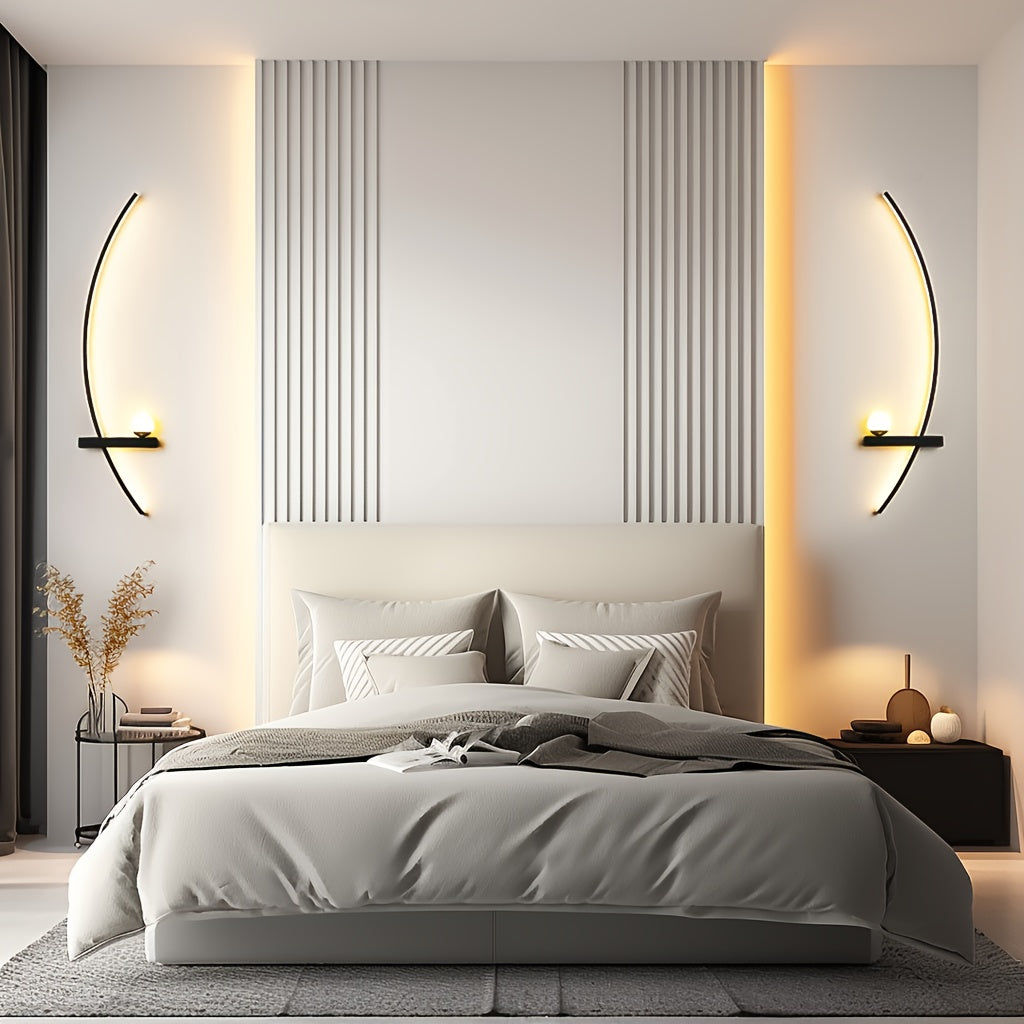 Modern Wall Sconces Set Of Two, LED Arc Wall Sconces, Matte Black Wall Light Fixtures, 3000K\u002F4000K\u002F6000k Warm Light Wall Lamp, 3 Color Temperatures for Bathroom, Living Room, Bedroom, 32 Inch