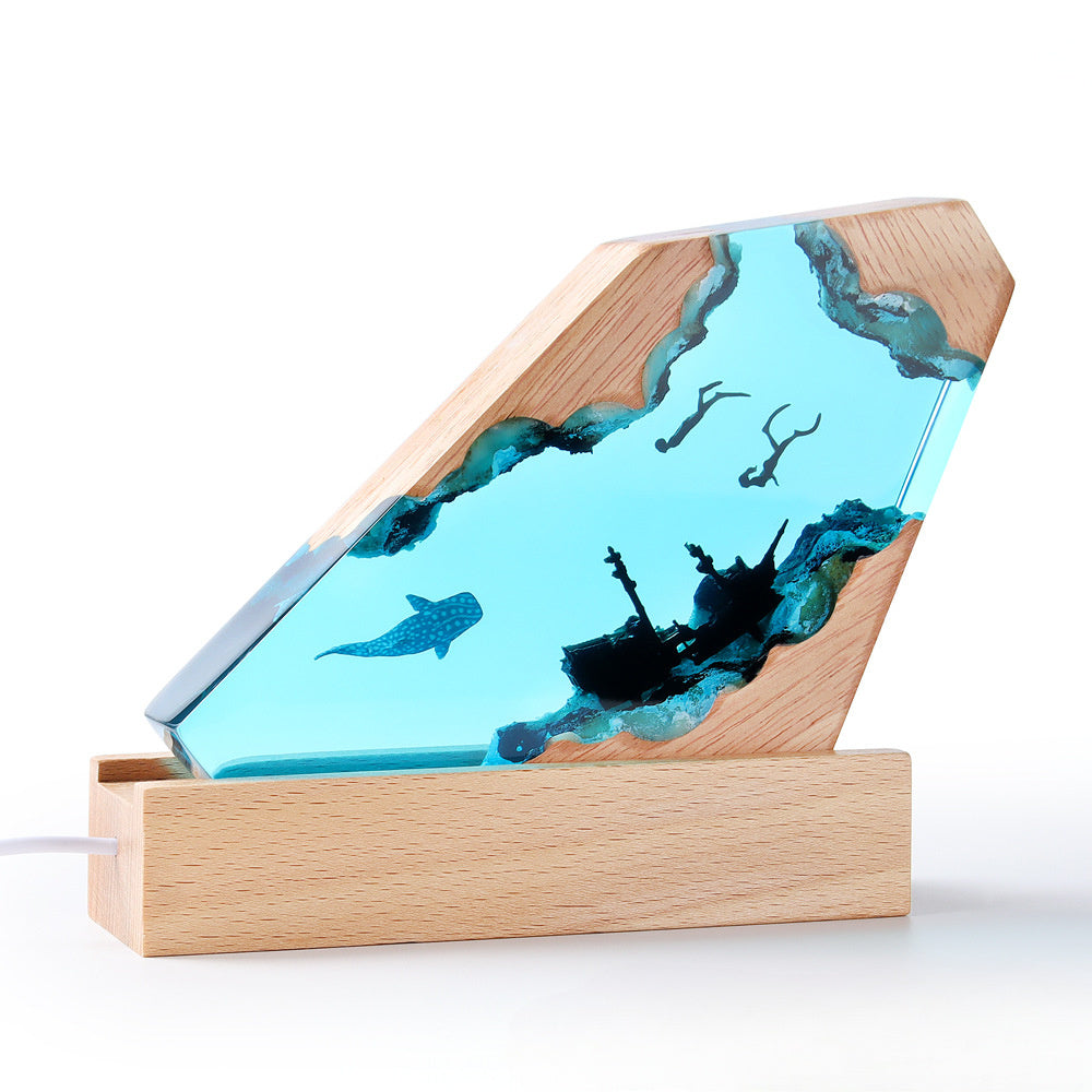 6-Inch Ocean Wood Resin Light - Multifunctional Night Light with Adjustable Glow, USB-Powered with Battery-Free Operation, Realistic Underwater Scene with Fish & Coral Reefs, Durable Plastic Construction for Living Room, Bedroom, Office Decor - Ideal Beds