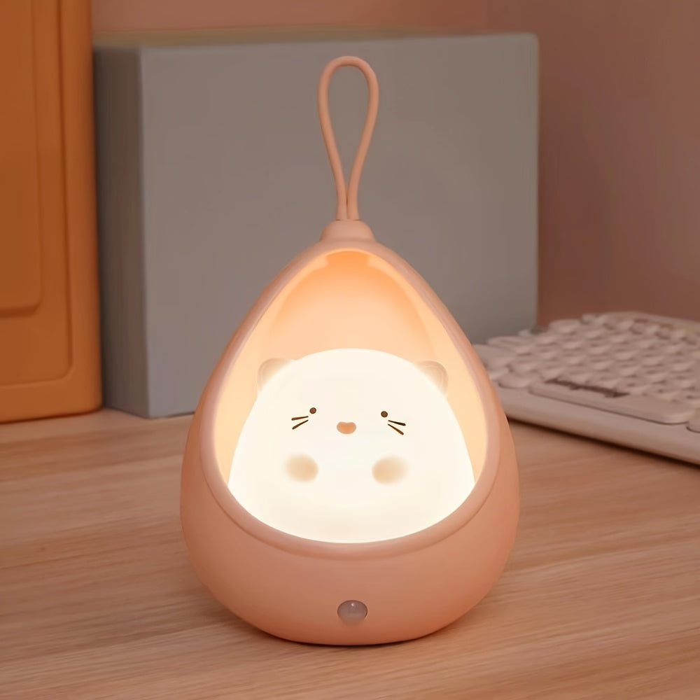 Smart Night Light Motion Sensor Warm Light USB Rechargeable Cute Animal LED Desk Lamp Gifts Silicone Wall Lights for Bedroom, Modern Style, Solid Color, USB Powered, Lithium Battery, Plastic Shade, Tabletop Mounting, Downlight Lighting Method, Switch Cont