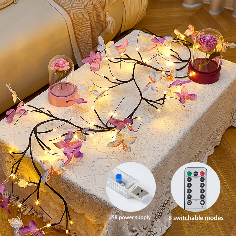 48\u002F72LED Butterfly Tree Vine Lamp, Usb Tree Branch Lamp With Butterfly 8Modes Willow Vine Tree Holiday Light Strip Diy Atmosphere Night Light Wall Decoration