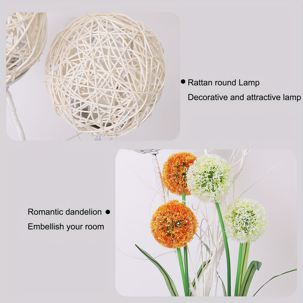 Modern Pastoral LED Floor Lamp: Decorative Hand-Woven Rattan Flower Night Light - Creative Standing Smart Lamp for Reading Living Room Bedroom Tea Room Club